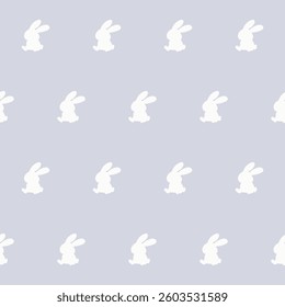 White Rabbit Silhouette Isolated on Soft background. Baby Nappy Print Swatch, Childish Textile Seamless Fabric Pattern Background. Easter mascot Bunny Symbol for Holiday Gift Wrapping Paper Design.