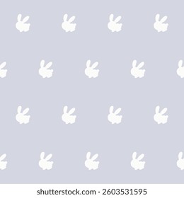 White Rabbit Silhouette Isolated on Soft background. Baby Nappy Print Swatch, Childish Textile Seamless Fabric Pattern Background. Easter mascot Bunny Symbol for Holiday Gift Wrapping Paper Design.