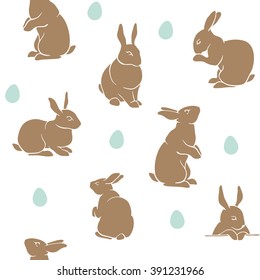 White rabbit silhouettes logo, icon and tatoo. Golden bunny for sticker, print, pattern, background, sign, symbol, logotype. Happy easter greeting card. Cute animal set.