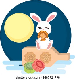 White Rabbit Sitting On Moon Cake Mold