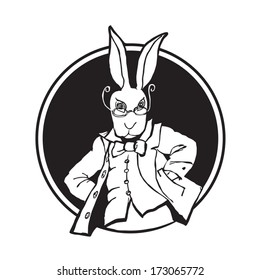 White rabbit. Sketch, doodles, design elements. Hand drawn illustration. Vector.