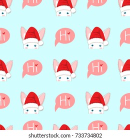 White Rabbit Sneaking Christmas Day on Blue Background. Vector Illustration.
