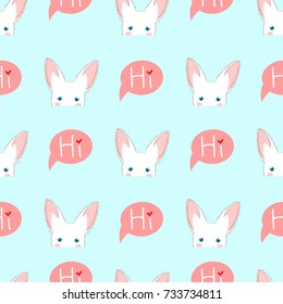 White Rabbit Sneaking on Blue Background