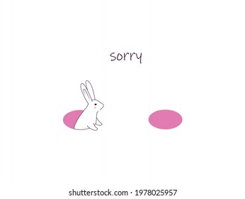 White rabbit is sorry and missing friend. Illustration for a card