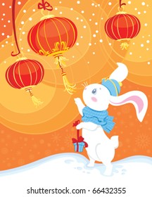 White rabbit - symbol of Chinese horoscope for New Year