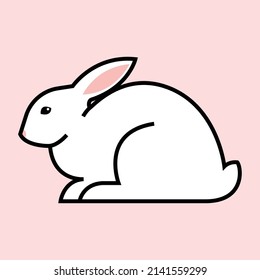 White rabbit vector illustration. Flat outlined icon - cute white easter rabbit. Animal, pet, bunny, holiday symbol concepts.