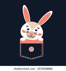 White rabbit in your pocket. T-shirt print.