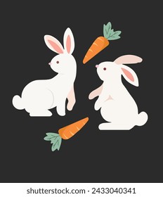 White Rabbits with carrots Easter vector illustration