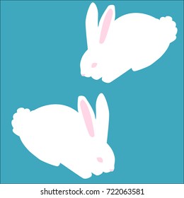 White rabbits, Cute bunny on blue background. Happy Easter design. Vector illustration.
