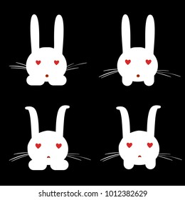 white rabbits set vector on the black background