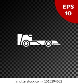 White race car icon isolated on transparent dark background.  Vector Illustration