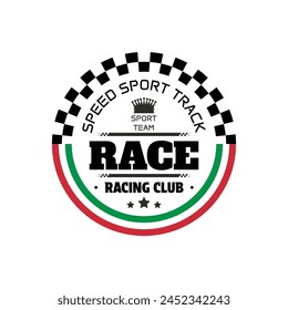 White race track circle emblem with Italy flag and speed racing test for tournaments and sports events