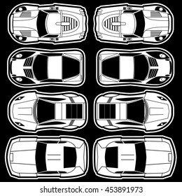white racing car icons in vector style on blackboard
