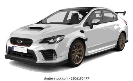 white racing sedan car sport modify style electric 3d art modern concept design vector isolated model template white background