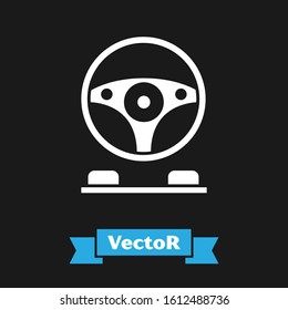 White Racing simulator cockpit icon isolated on black background. Gaming accessory. Gadget for driving simulation game.  Vector Illustration