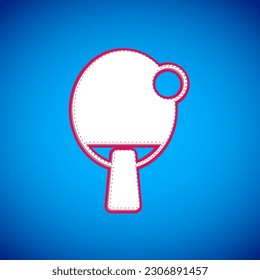 White Racket for playing table tennis icon isolated on blue background.  Vector