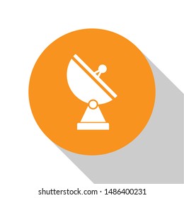 White Radar icon isolated on white background. Military search system. Orange circle button. Vector Illustration White Radar icon isolated on white background. Military search system. Orange circle button. Vector Illustration