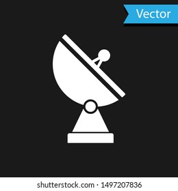 White Radar icon isolated on black background. Military search system.  Vector Illustration