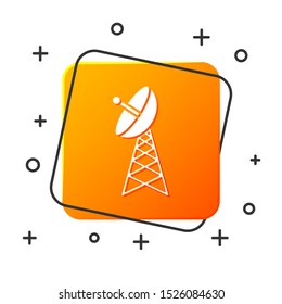 White Radar icon isolated on white background. Military search system. Orange square button. Vector Illustration