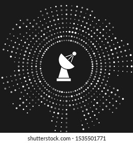 White Radar icon isolated on grey background. Search system. Satellite sign. Abstract circle random dots. Vector Illustration