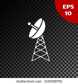 White Radar icon isolated on transparent dark background. Military search system.  Vector Illustration