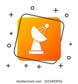 White Radar icon isolated on white background. Search system. Satellite sign. Orange square button. Vector Illustration