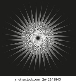 White radial burst. Exploding line pattern. Concentric star shape. Vector abstract graphic.