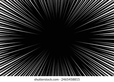 White radial comics style lines isolated on black background. speed abstract. Vector illustration