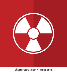 White radiation icon vector sign. Red background