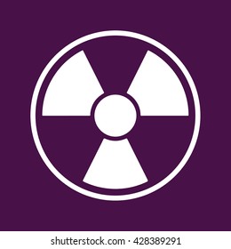 White radiation sign vector icon. Purple background