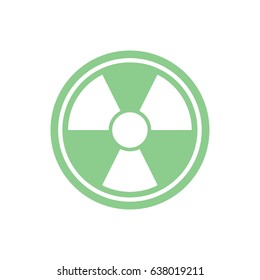White radiation sign vector icon. Green circle. Green button