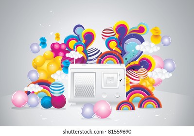 white radio vector illustration