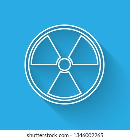 White Radioactive icon isolated with long shadow. Radioactive toxic symbol. Radiation Hazard sign. Vector Illustration