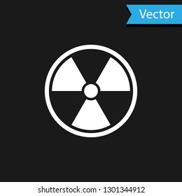 White Radioactive icon isolated on black background. Radioactive toxic symbol. Radiation Hazard sign. Vector Illustration