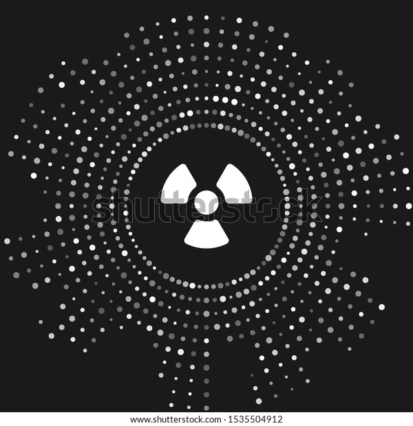 White Radioactive icon isolated on grey\
background. Radioactive toxic symbol. Radiation Hazard sign.\
Abstract circle random dots. Vector\
Illustration