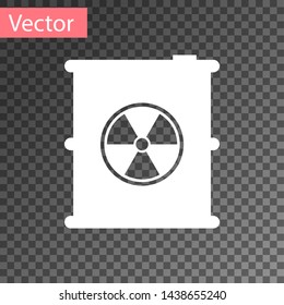 White Radioactive waste in barrel icon isolated on transparent background. Toxic refuse keg. Radioactive garbage emissions, environmental pollution. Vector Illustration