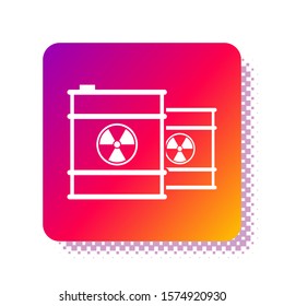 White Radioactive waste in barrel icon isolated on white background. Toxic refuse keg. Radioactive garbage emissions, environmental pollution. Square color button. Vector Illustration