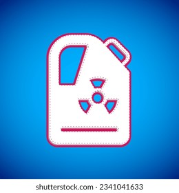 White Radioactive waste in barrel icon isolated on blue background. Toxic refuse keg. Radioactive garbage emissions, environmental pollution.  Vector