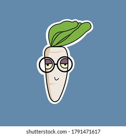 White Radish Character Vector For Icon and Sticker