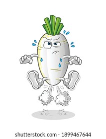  white radish fart jumping illustration. character vector