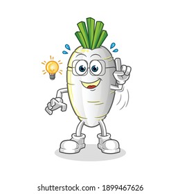 white radish got an idea illustration. character vector
