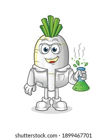white radish scientist character. cartoon mascot vector