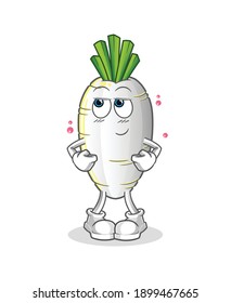 vector tímido de rábano blanco. personaje de caricatura