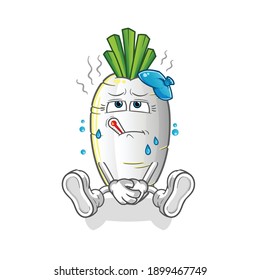 white radish sick vector. cartoon character