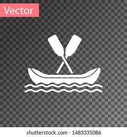 White Rafting boat icon isolated on transparent background. Kayak with paddles. Water sports, extreme sports, holiday, vacation, team building.  Vector Illustration