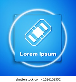 White Rafting boat icon isolated on blue background. Inflatable boat. Water sports, extreme sports, holiday, vacation, team building. Blue square button. Vector Illustration