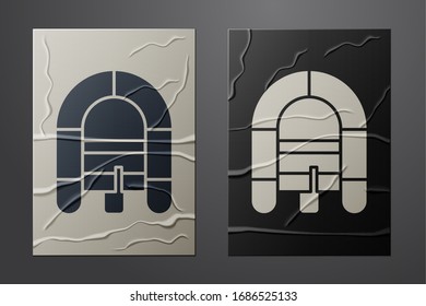 White Rafting boat icon isolated on crumpled paper background. Inflatable boat. Water sports, extreme sports, holiday, vacation. Paper art style. Vector Illustration