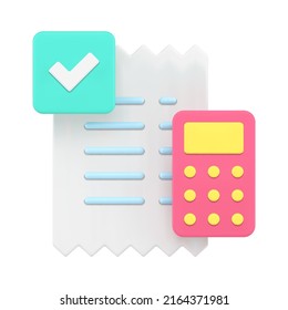 White ragged paycheck business legal form tax calculation front view realistic 3d icon vector illustration. Payment paper document checking data counting budget balance expenses and earnings isolated