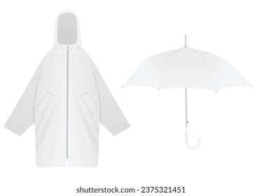 White rain coat and umbrella. vector illustration