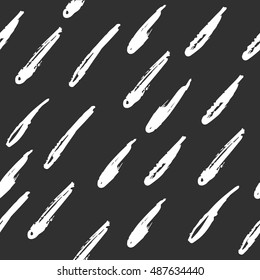 White rain drops isolated on black background. Hand drawn seamless vector pattern. Illustration. Grunge texture.